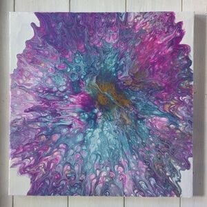 Handmade Acrylic Fluid Art Painting Stretched Canvas 10"×10"